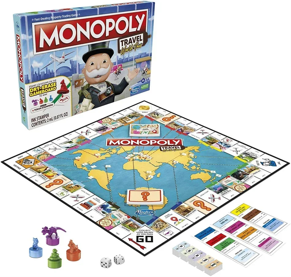 Monopoly World Tour Adventure Family Party Game with Token Stampers