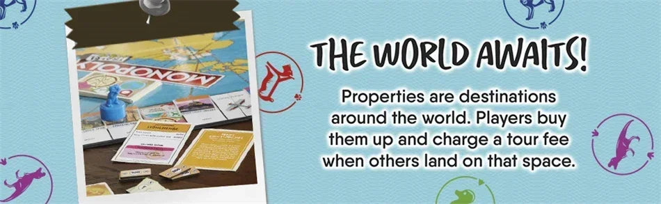 Monopoly World Tour Adventure Family Party Game with Token Stampers